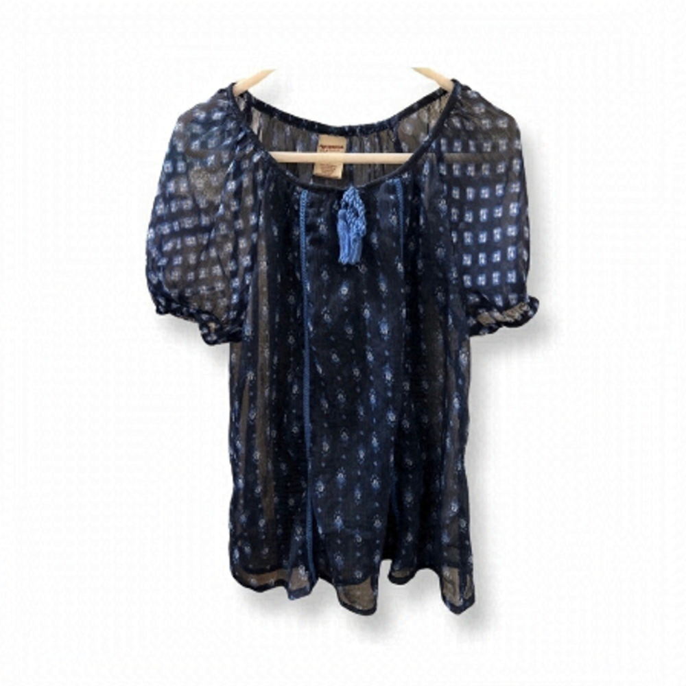 ARIZONA Jeans Girls Size 7-8 Blue Sheer Short Sleeve Shirt.